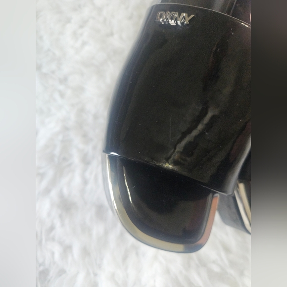 DKNY Glossy Black Mules with Silver Accents - Picture 3 of 7